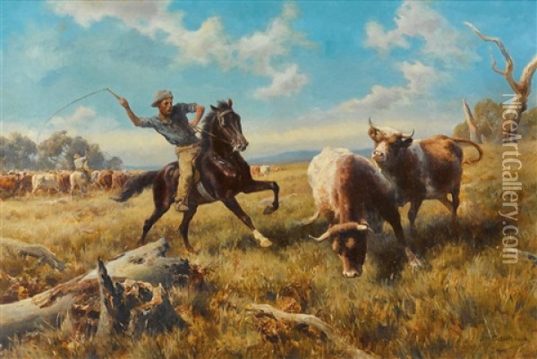 The Cattle Muster Oil Painting - Jan Hendrik Scheltema