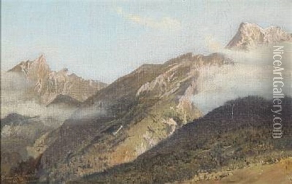 Mountain View Of The Pyrenees Oil Painting - Simon Simonsen