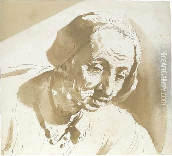 An Old Man Wearing A Cap Oil Painting - Giovanni Francesco Barbieri