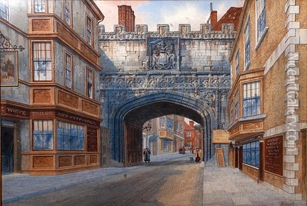 View Of High St Gate Salisbury Oil Painting - James Lawson Stewart