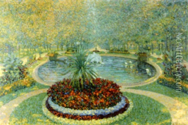 Le Bassin De La Pepiniere, Coin De Jardin A Nancy Oil Painting - Michel Auguste Colle