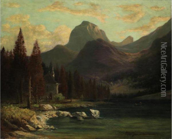 Der Hintersee Bei Berchtesgaden Oil Painting - August Albert Zimmermann