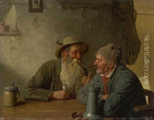 Zwei Bauern Am Wirtshaustisch Oil Painting - Hugo Kotschenreiter