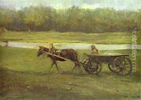 Peasant Woman In A Cart 1896 Oil Painting - Valentin Aleksandrovich Serov