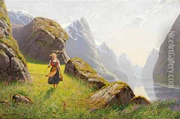 Sommer Ved Fjorden Oil Painting - Hans Dahl