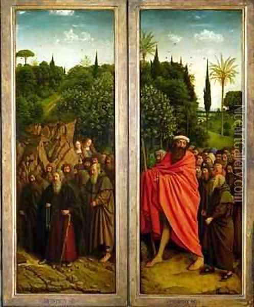 The Hermits and the Pilgrims Guided by St Christopher interior of right hand wing of The Ghent Altarpiece Oil Painting - Hubert & Jan van Eyck