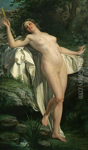 Diana At Her Bath Oil Painting - Alexandre Jacques Chantron