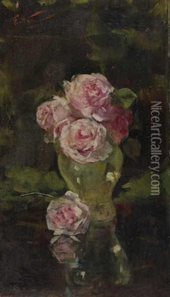 (roses) Oil Painting - Girolamo Pieri Ballati Nerli