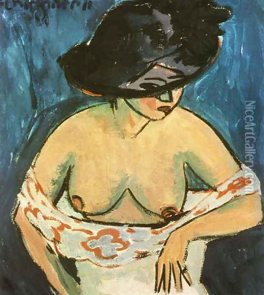 Female Nude with Hat Oil Painting - Ernst Ludwig Kirchner