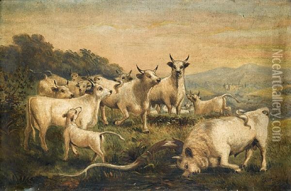 The Chillingham Herd Oil Painting - Joseph Gaut