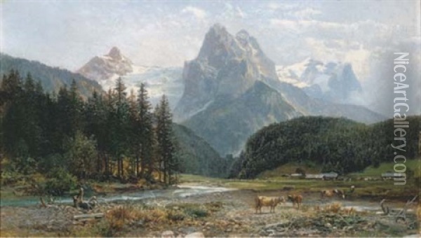 The Rosenlauigletscher, Switzerland Oil Painting - Bernhard Muehlig
