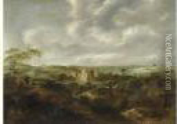 Landscape With View Of Ruins Of Schloss Brederode. Oil Painting - Claes Molenaar (see Molenaer)