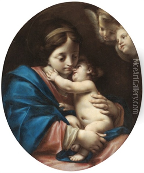 La Madonna Col Bambino E Due Angiolini Oil Painting - Francesco Mancini