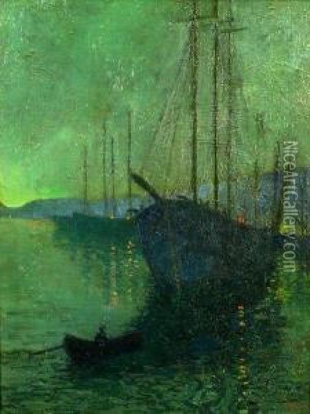 Harbor Nocturne Oil Painting - George Housman Thomas