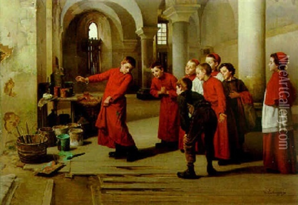 The Mischievous Choristers Oil Painting - Charles Bertrand d' Entraygues