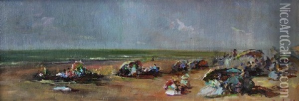 Beach Scene Oil Painting - Albert Aublet