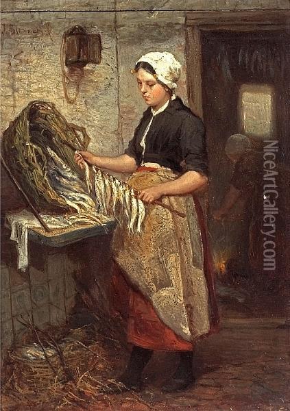 Preparing The Catch Oil Painting - Bernardus Johannes Blommers