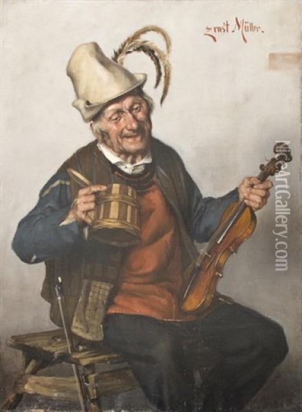Suonatori (2 Works) Oil Painting - Ernst Immanuel Mueller