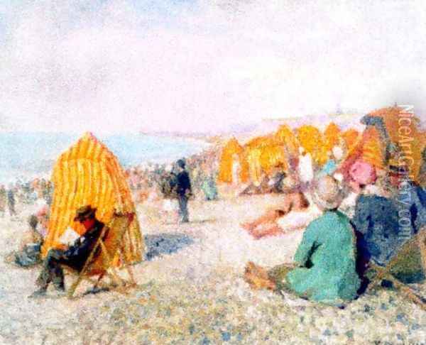 The Beach in Dieppe (1929) Oil Painting - Nicolae Vermont