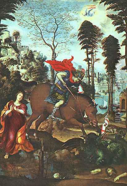 St George And The Dragon 1518 Oil Painting - Il Sodoma (Giovanni Antonio Bazzi)
