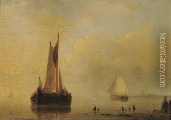 Sailing Boats In A Calm Oil Painting - Abraham Hulk Jun.