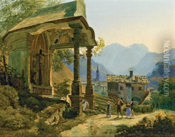 Kapelle Bei Berchtesgaden Oil Painting - Joseph Hoeger