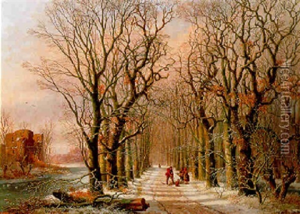 Figuren Op Een Bospad In De Winter Oil Painting - Anthony Andreas de Meyer