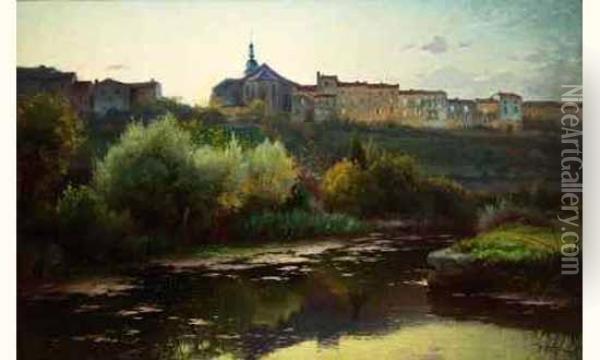 < Bord De Riviere >. Oil Painting - Alfred Renaudin