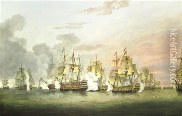 The Battle Of The Saintes, 12th April 1782, Captain The Hon. William Cornwallis's Ship Canada Engaging The French Flagship Ville De Paris Oil Painting - Thomas Luny