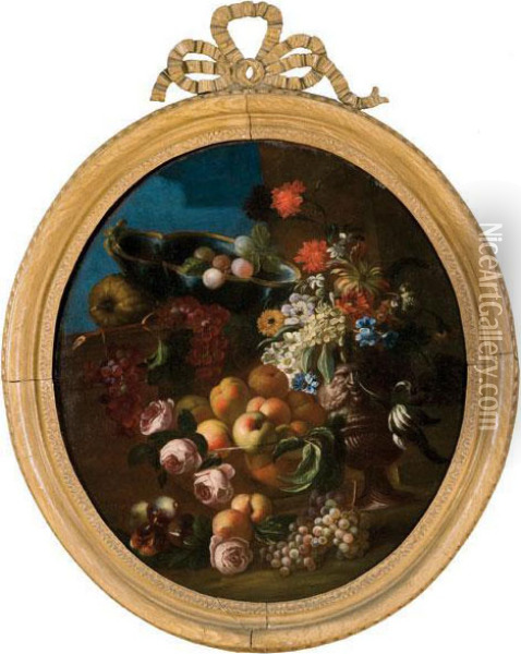 Natura Morta Di Fiori E Frutta Con Vettovaglie E Vaso Oil Painting - Franz Werner
