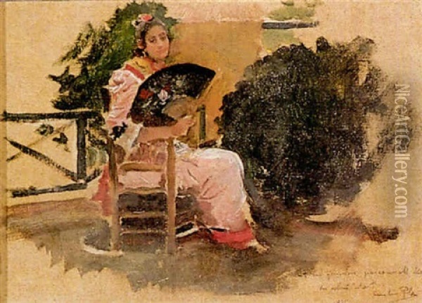 Dama Con Abanico Oil Painting - Cecilio Pla