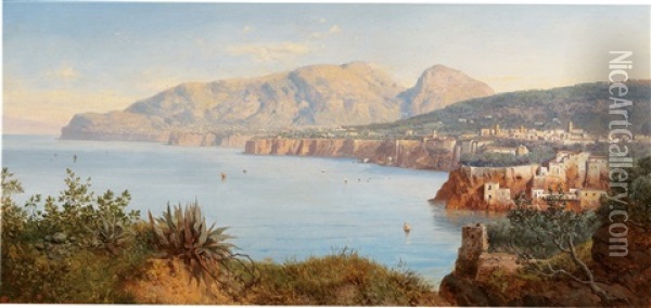 Coastal Landscape In Sorrento Near Naples Oil Painting - August Albert Zimmermann