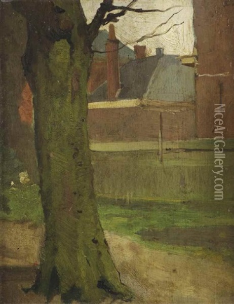 The Artist's Garden On Rapenburg 40, Leiden Oil Painting - Floris Hendrik Verster