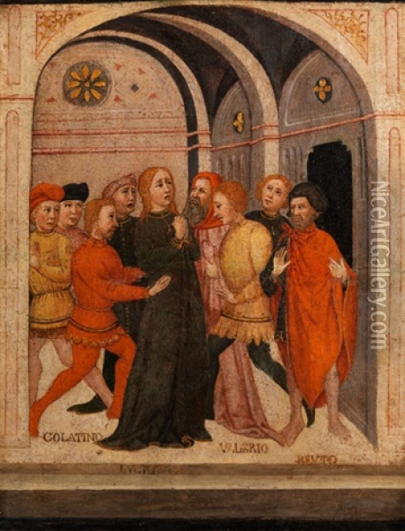 Lucretia Zwischen Collatino, Valerius Und Brutus Oil Painting -  Sano di Pietro