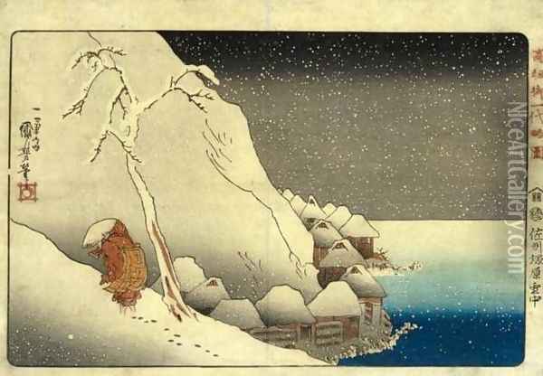 In the Snow at Tsukahara Island on Sado Island (Sashu Tsukahara setchu) Oil Painting - Utagawa Kuniyoshi