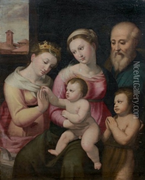 Le Mariage Mystique De Sainte Catherine Oil Painting - Innocenzo di Pietro (da Imola) Francucci