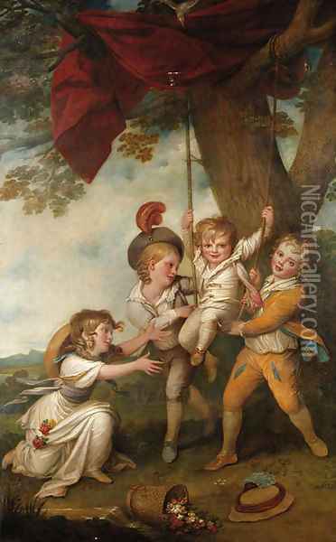 The Boyle Children Group Portrait of the Children of Edmund Boyle, 7th Earl of Cork Oil Painting - Richard Cosway