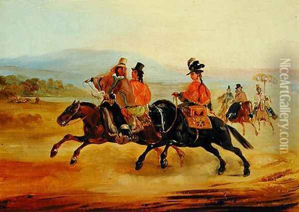 Chilean Riders, c.1835-36 Oil Painting - Johann Moritz Rugendas
