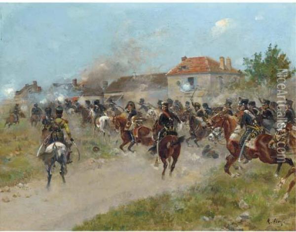 A French Cavalry Charge Oil Painting - Raoul Arus