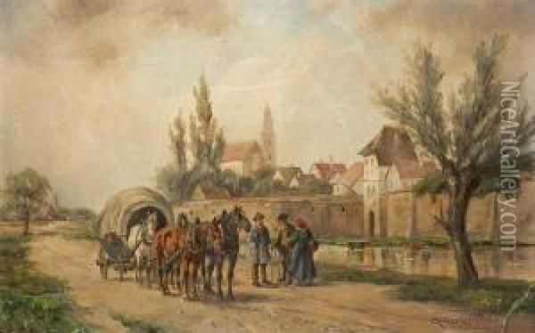Pferdewagen Und Bauern In Rosenberg Oil Painting - Ludwig Muller-Cornelius