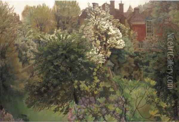 Downshire Hill Garden Oil Painting - Hilda Carline