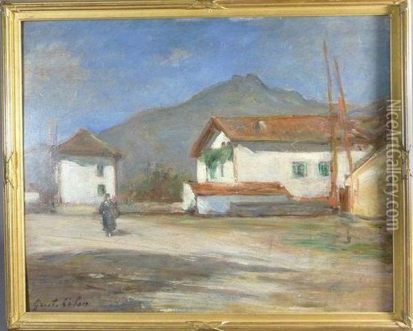  Femme Marchant Dans Une Ruelle De Village  Oil Painting - Gustave Colin