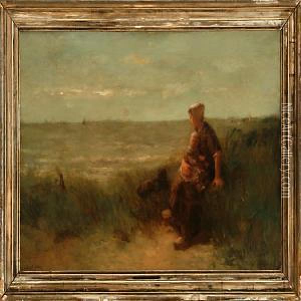 Mother And Child Overlooking The Sea Oil Painting - David Adolf Constant Artz