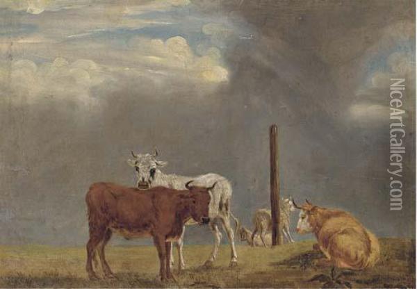 Cattle In A Landscape Oil Painting - Michiel Carre