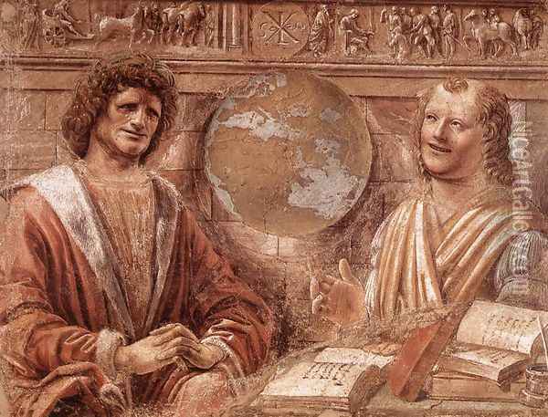Heraclitus and Democritus 1477 Oil Painting - Donato Bramante