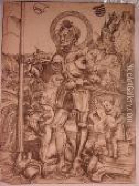 St. George Standing With Two Angels (bartsch 67) Oil Painting - Lucas The Elder Cranach