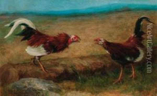 Cock Fighting Oil Painting - Maud Earl