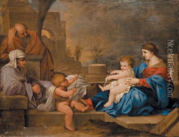 Sainte Famille Avec Sainte Elisabeth Et Saint Jean Baptiste Oil Painting - Sebastien Bourdon
