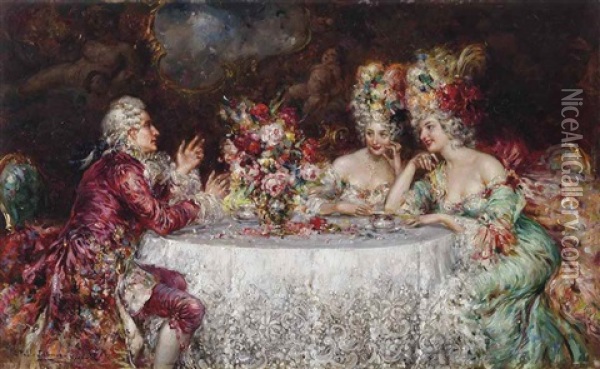 The Dinner Date Oil Painting - Juan Pablo Salinas