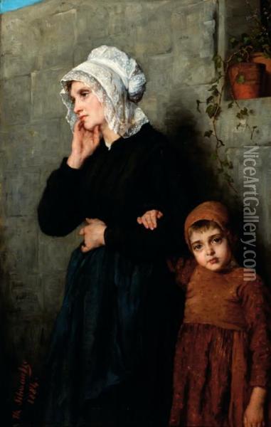 Mother And Child Oil Painting - Therese Schwartze